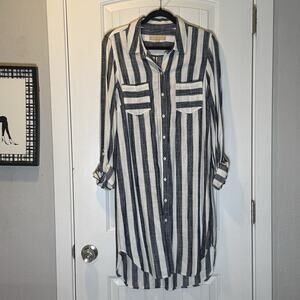 Hope & Harlow Button Up Stripped Long Sleeve Preppy Dress Size 10